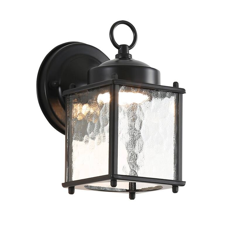 Durable Black Outdoor Wall Sconce with Clear Water Ripple Glass Shade - 4.2 Inch