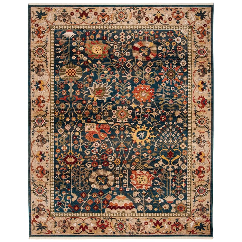 SAFAVIEH Kashan Laureen Oriental Rug with Fringe - 11' x 15' - Blue/Tan
