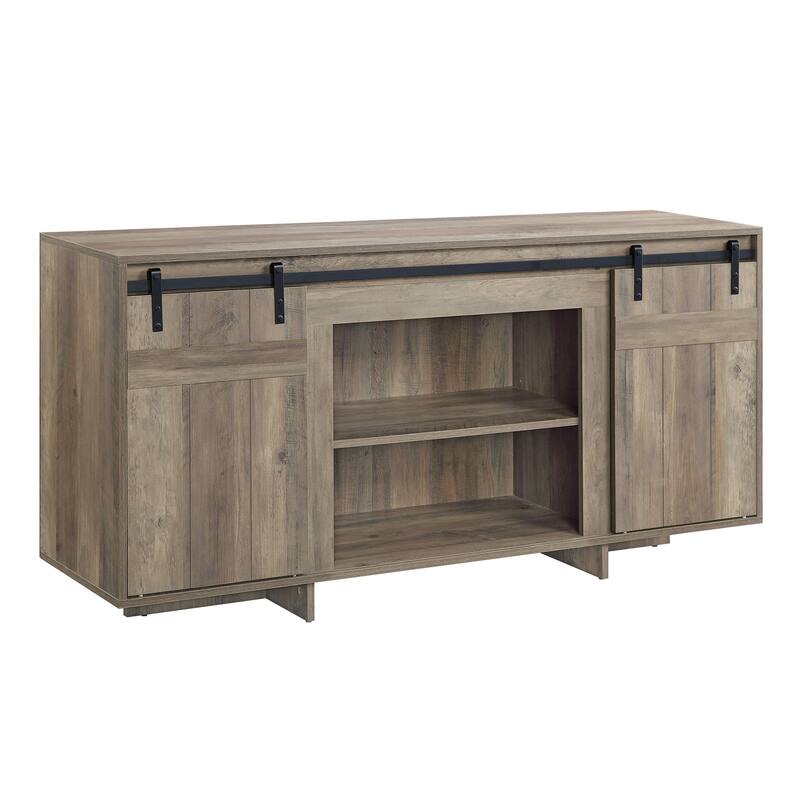 Oak 60" Farmhouse TV Stand with Sliding Barn Doors & Media Compartments
