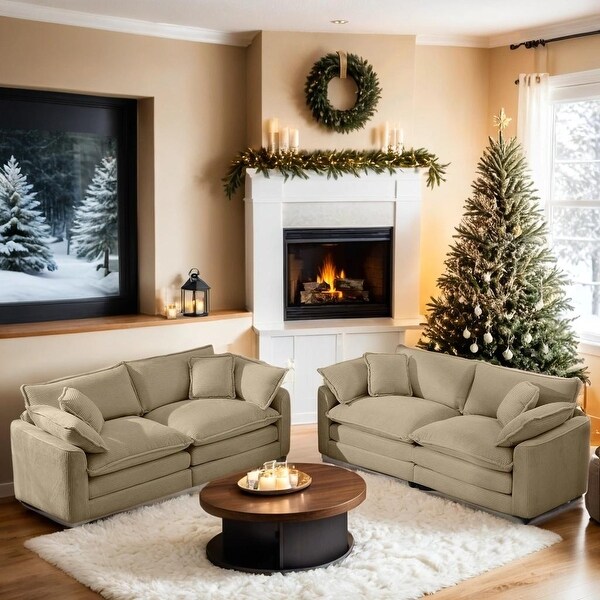 Luxury Fabric Living Room Sofa Two Pieces Set Two 2 Seater Sofas with 8 Cushions Upholstery Large Deep Seat Sofa Set Tan On Sale Bed Bath Beyond 41263731