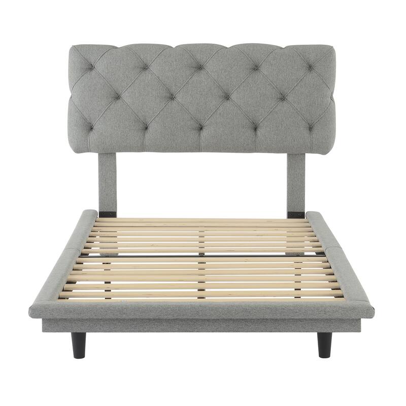 Twin Size Upholstered Bed with Light Stripe, Floating Platform Bed