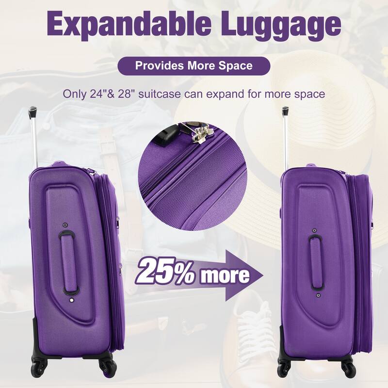 3 Piece ABS Softside Expandable Upright Spinner Luggage with TSA Lock and Duffel Bag