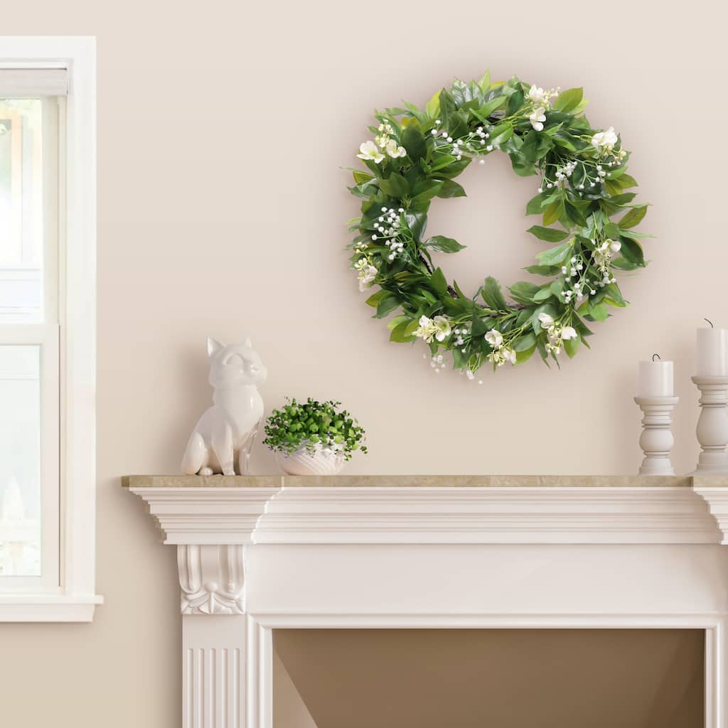 Gypsophila and Dogwood Floral Artificial Spring Wreath - 24" - White