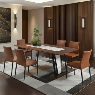 Tanya Contemporary 7-Piece Dining Set with Sintered Stone and Walnut-Finished Tabletop