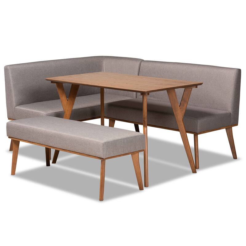 Odessa Grey Fabric and Walnut Finished Wood 4-PC Dining Nook Set - Grey