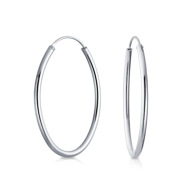 Minimalist Round Endless Continuous Tube Hoop Earrings Sterling Silver