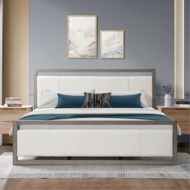Exquisite Bed with Graceful Lines and Supreme Comfort - Grey+Ivory-King Size
