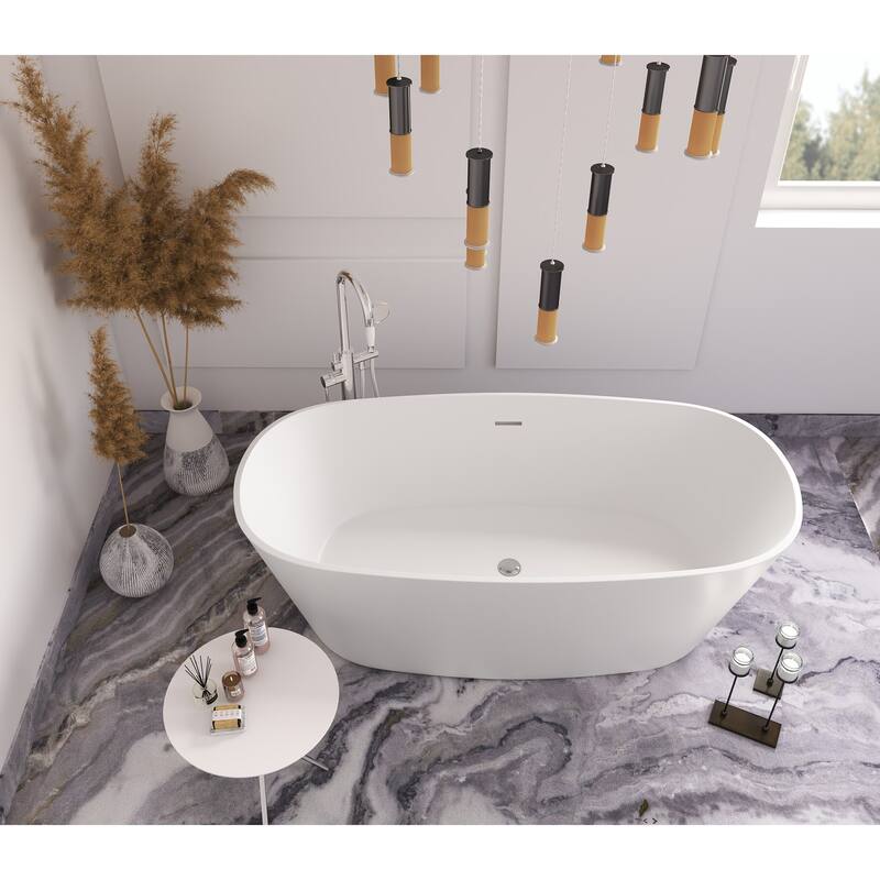 Hermosa 71" White Solid Surface Freestanding Soaking Bathtub