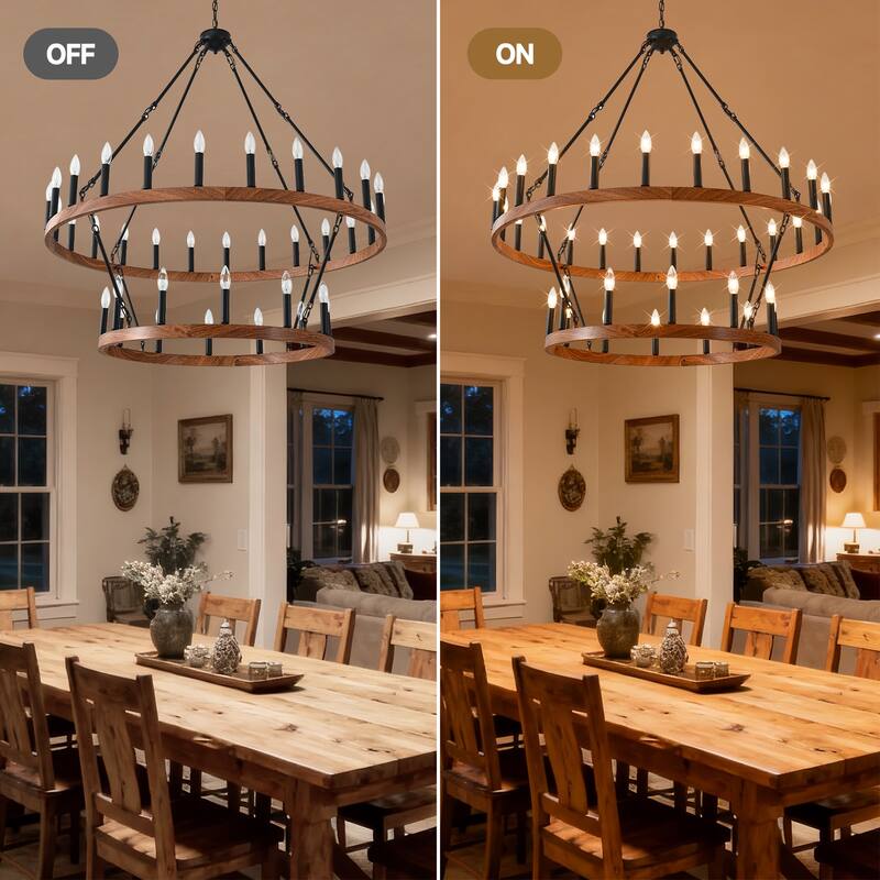 47.24 Inch Large Wagon Wheel Chandelier,2Tier 36-Lights Farmhouse Industrial Country Style Fixture E12