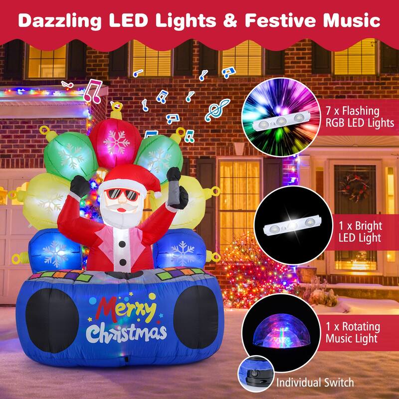 6 Feet Inflatable DJ Santa Claus Decoration with RGB Party Lights for Outdoor Yard and Garden - 4.8 x 3.8 x 6 ft