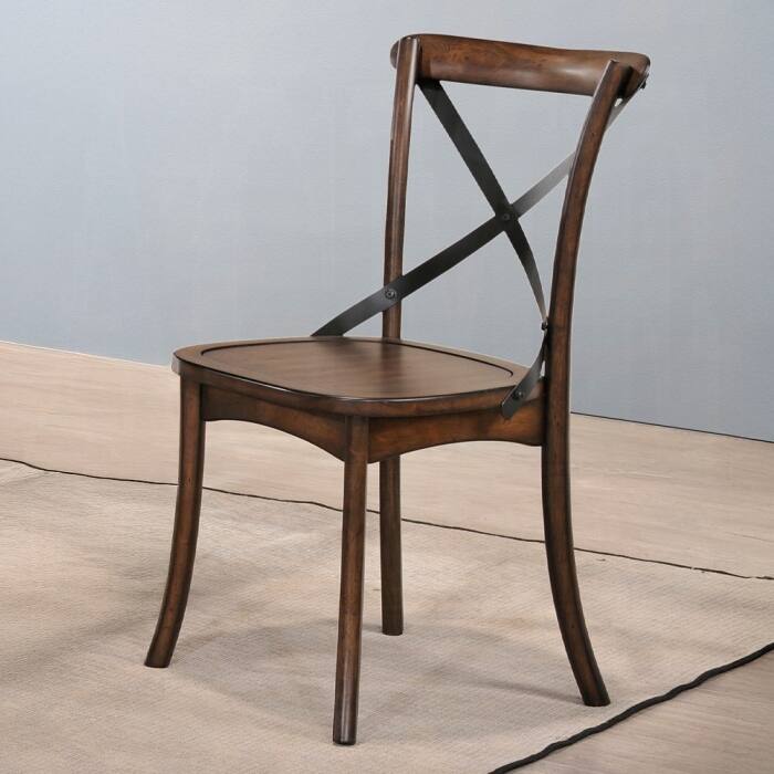Set of 2 "X" Metal Back Side Chairs, Dark Oak and Black