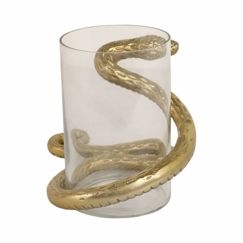 Modern Metal Snakaround Pillar Candle Holder for Home Decor - Gold