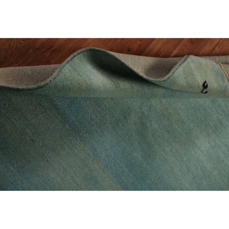 Green & Blue Gabbeh Modern Rug Handmade Stripe Wool Carpet - 3'4" x 4'10"