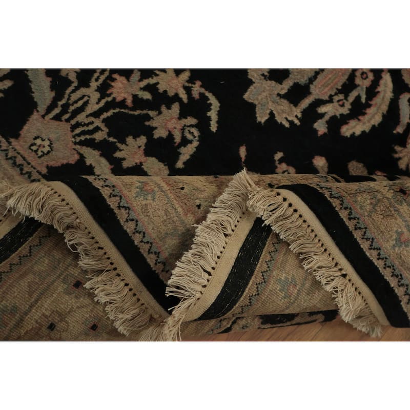 Hand Knotted Oriental 100% Wool Carpet Traditional Floral Black Agra Area Rug - 8' 7'' X 5' 9''