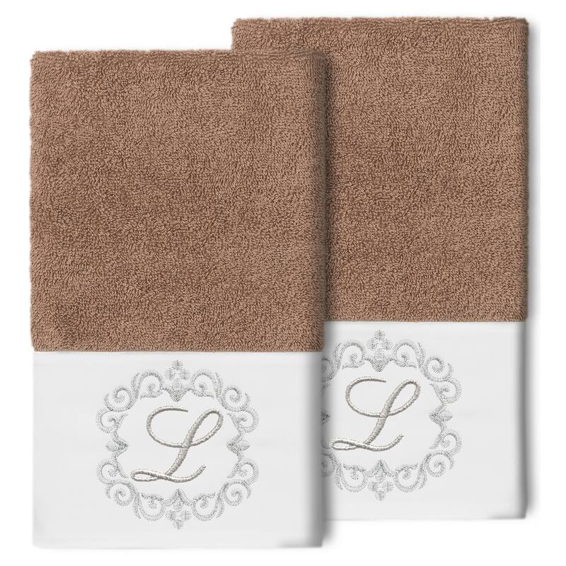 Authentic Hotel and Spa 100% Turkish Cotton Monica 2PC Embellished Hand Towel Set - L - Latte
