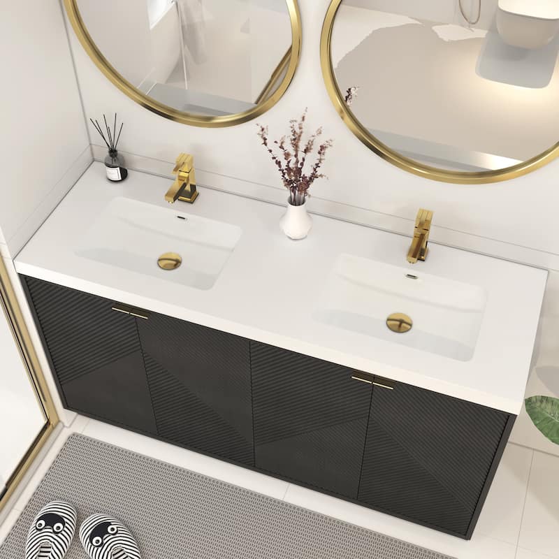 Milano 60" Freestanding Bathroom Vanity with Double White Acrylic Sink