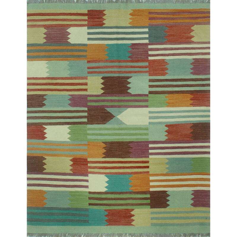 Winchester Flatweave Beneharo Green/Brown Rug - 5'1" x 6'7"