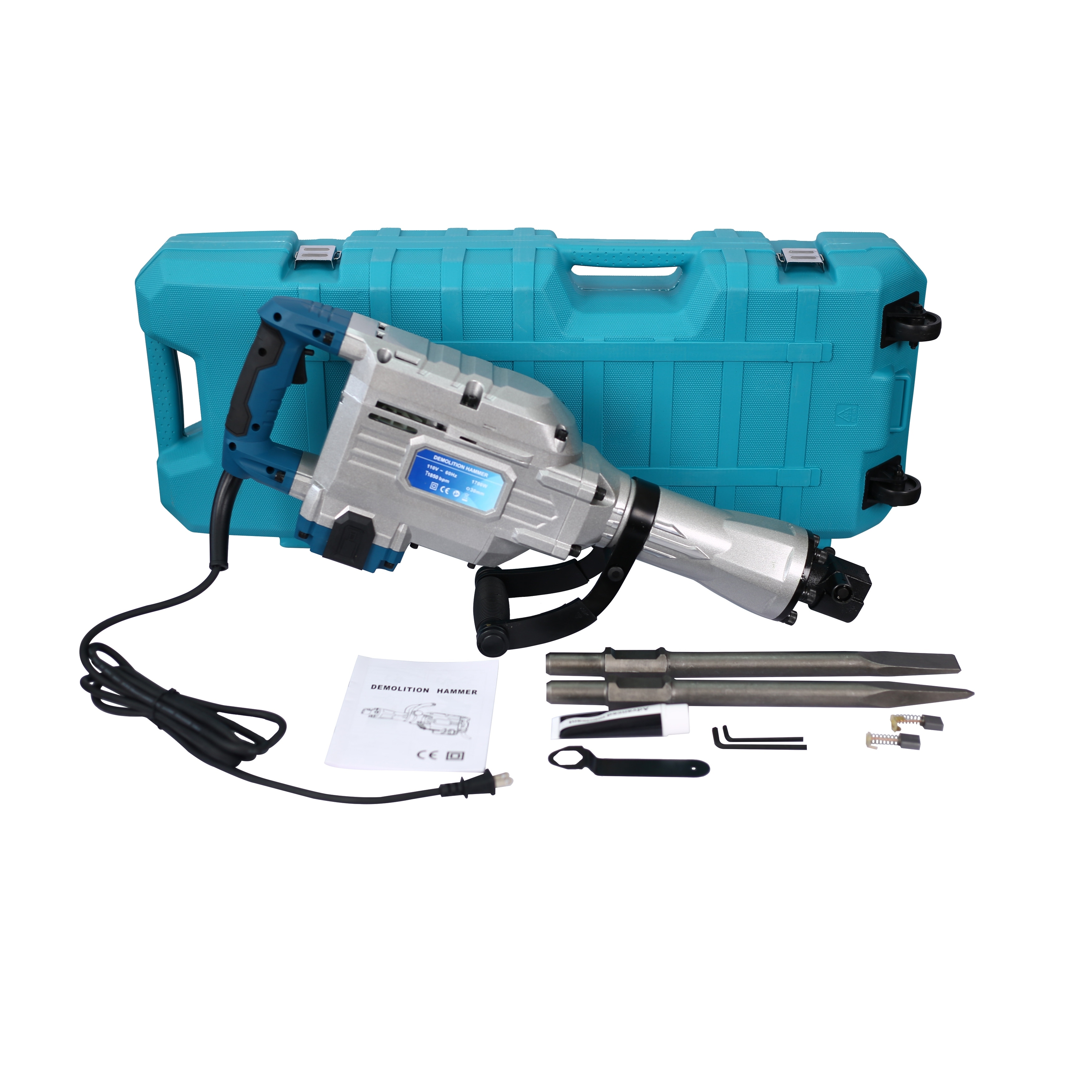 1700W 1900 BPM Electric Demolition Jack Hammer 1-1/8 inch SDS-Hex Heavy Duty Concrete Pavement Breaker Drills Kit - Silver W465