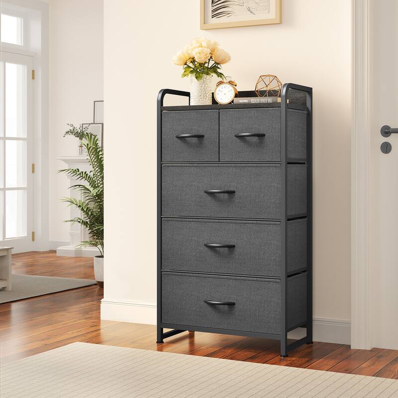 Modern Wide Dresser Storage Tower with 5 Drawers