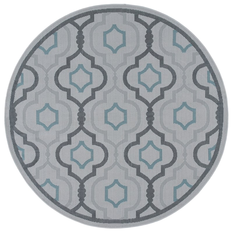 SAFAVIEH Courtyard Oyvor Indoor/ Outdoor Waterproof Patio Backyard Rug - 7'10" Round - Light Grey/Anthracite