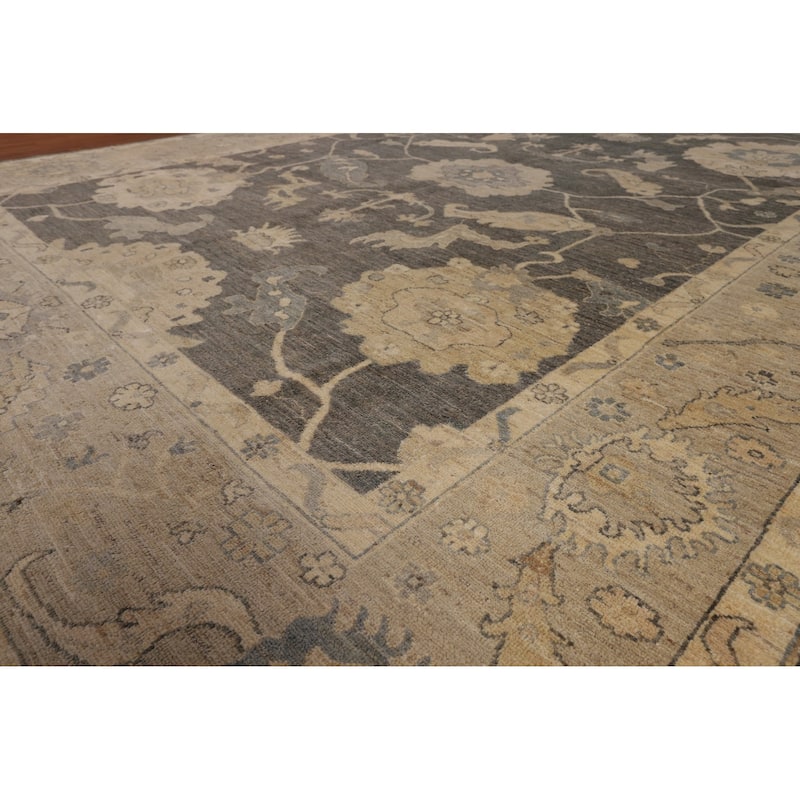 Oushak Turkish Area Rug Hand-Knotted Grey Transitional Wool Carpet - 8'10"x 11'7"