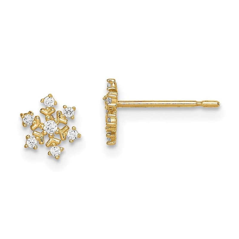 Curata 14k Yellow Gold Cubic Zirconia 6.5mm Snowflake Post Earrings