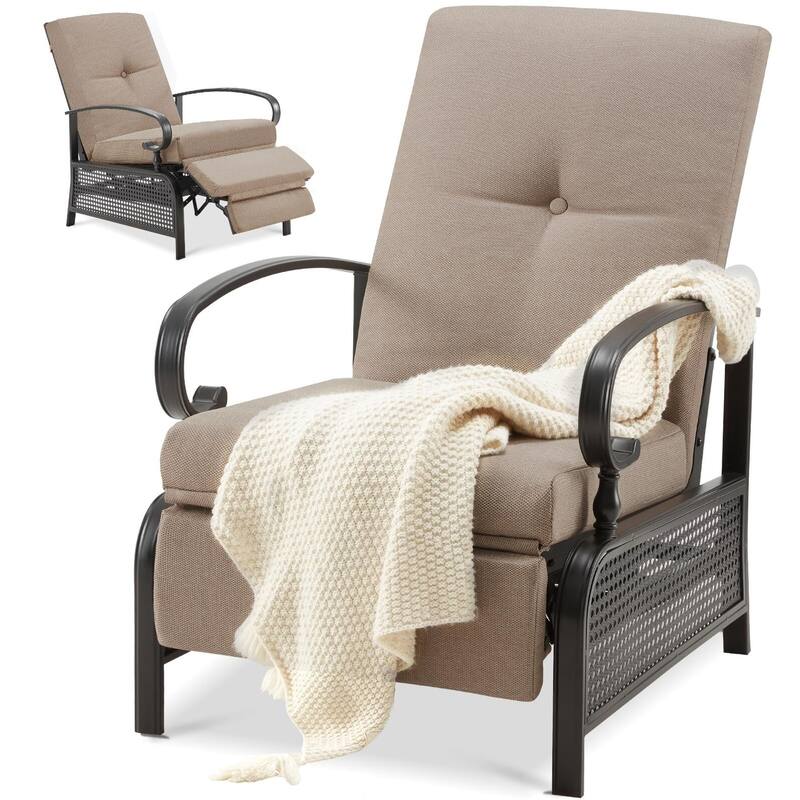 AECOJOY Outdoor Adjustable Cushioned Metal Patio Recliner Lounge Chair