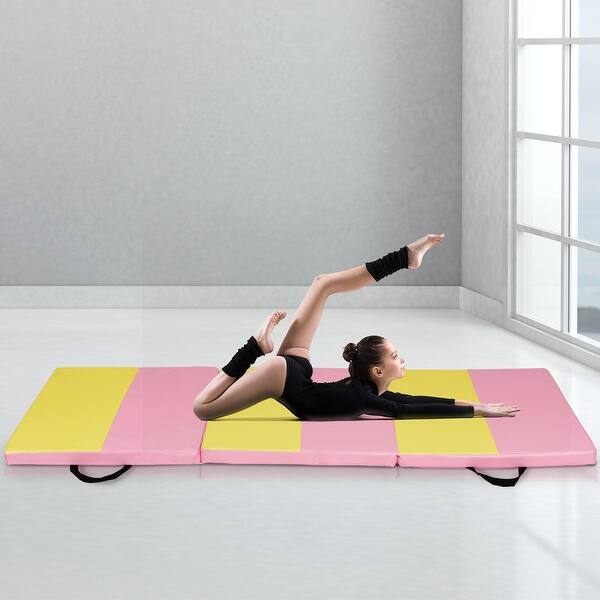 Shop Costway Pink Yellow Tri Fold Gymnastics Mat 6 X2 Folding