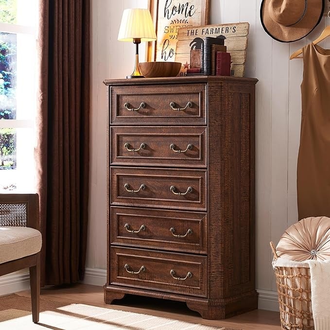 Farmhouse 5 Drawers Dresser, Wood Chest of Drawers, Dressers Organizer - Reclaimed Barnwood