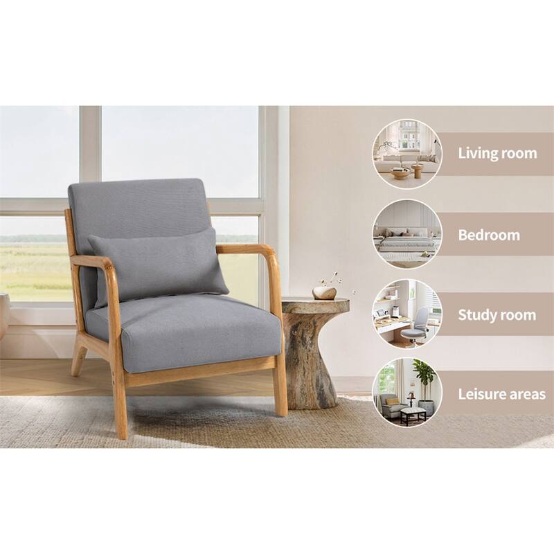 Modern Leisure Chair with Solid Wood Armrest and Feet