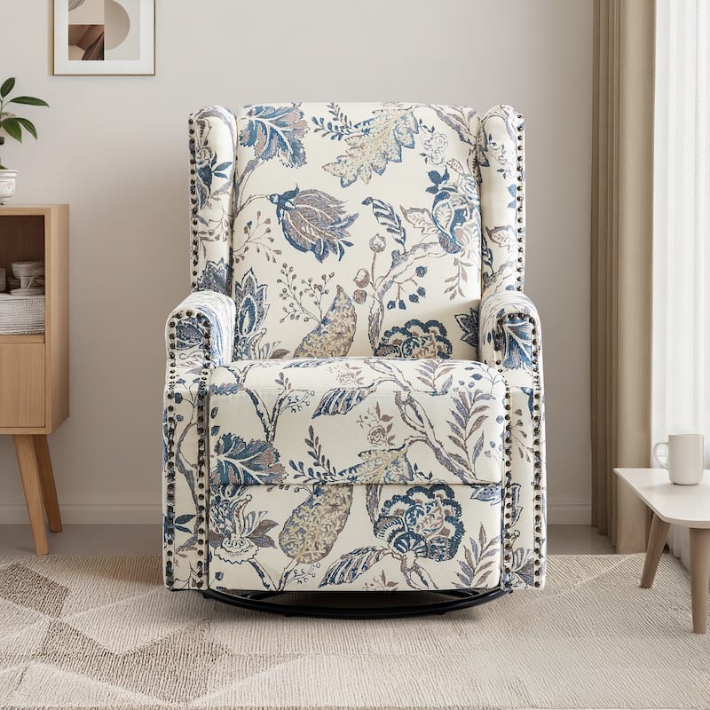 UIXE Roderich Farmhouse Floral Print Swivel Rocker Push Back Recliner