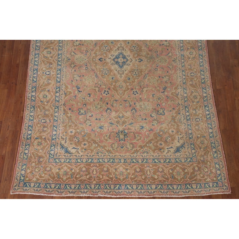 Traditional Mashad Persian Vintage Area Rug Hand-knotted Wool Carpet - 6'4" x 9'1"