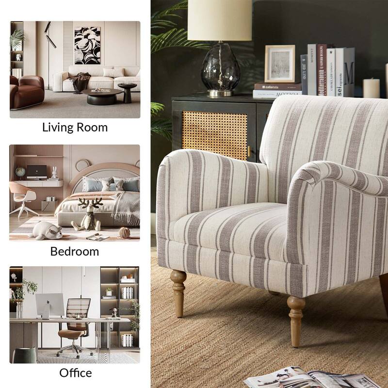 Seip Transitional Striped Arm Chair with Spindle Wood Legs Set of 2 by HULALA HOME
