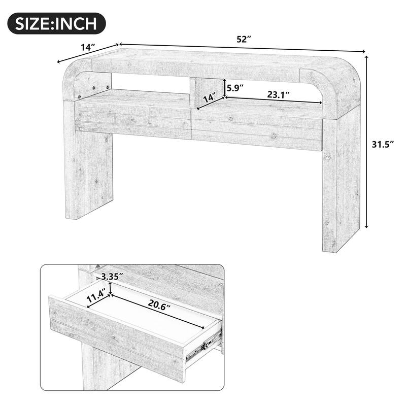 52 Inch Retro Style Console Table with Large Drawers