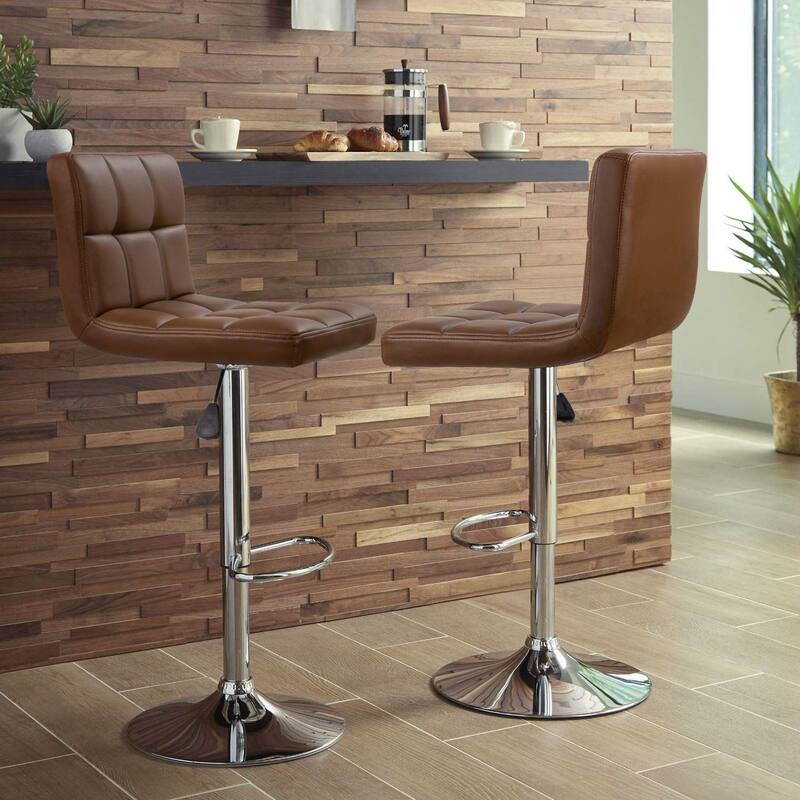 Bar Stools Adjustable Armless Swivel PU Leather Barstools Set of 2