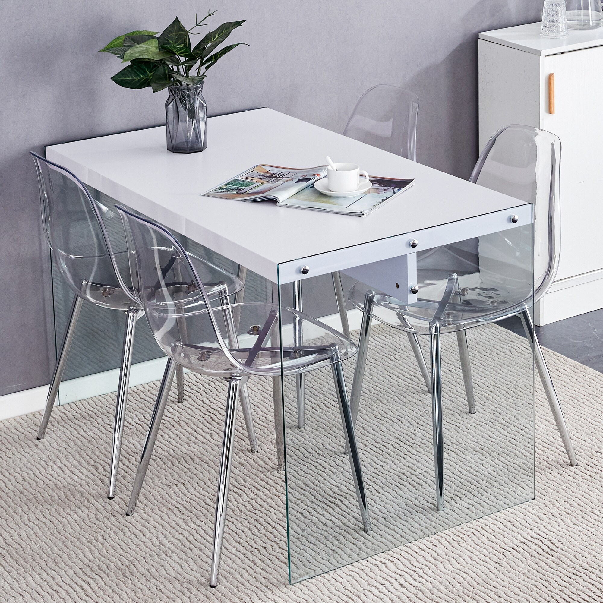 Tempered Glass White Glass Table Set Table And Chair Luxurious