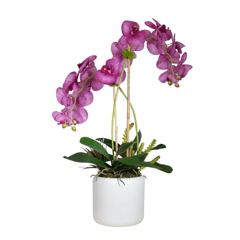 Real Touch Purple Orchid Flower Arrangement in White Pot