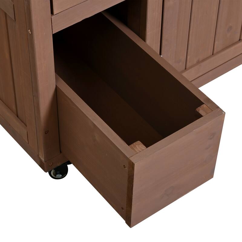 Extendable 41.9" Outdoor Kitchen Island with Stainless Steel Top and Side Spice Rack, Kitchen Cart with Drawers, Storage Cabinet