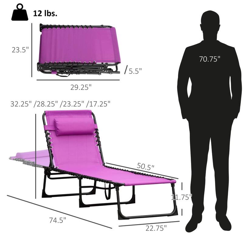 Foldable Chaise Lounge,4-Pos Recline,Trifold Portable,Breathable Mesh