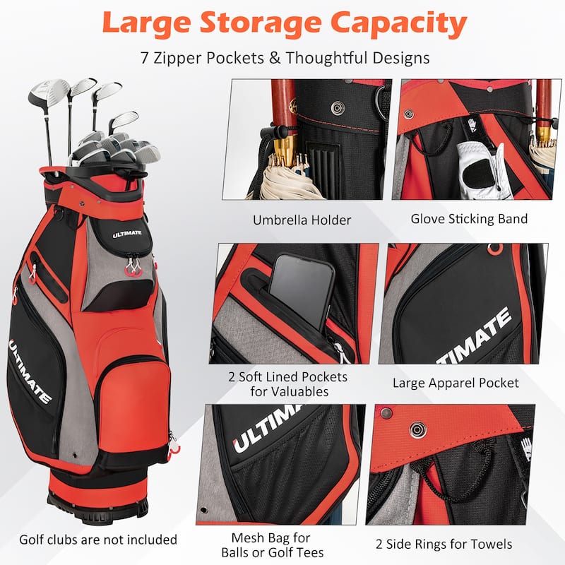 10.5'' Golf Stand Bag w/14 Way Dividers Rain Hood 7 Zippered Pockets - See Details