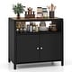 preview thumbnail 2 of 18, Costway Patio Rattan Storage Cabinet with Acacia Wood Countertop Open - See Details Black