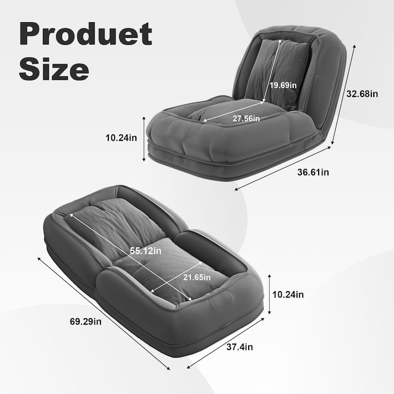 Upholstered Human & Dog Shared Sofa Bed, 5-Position Adjustable Foldable Lounger with Pillows