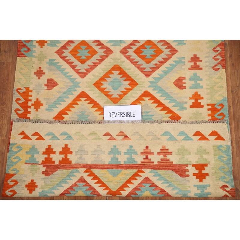 Hand Woven Oriental 100% Wool Carpet Southwestern Geometric Multi-Colored Kilim Area Rug - 6' 10'' X 4' 9''