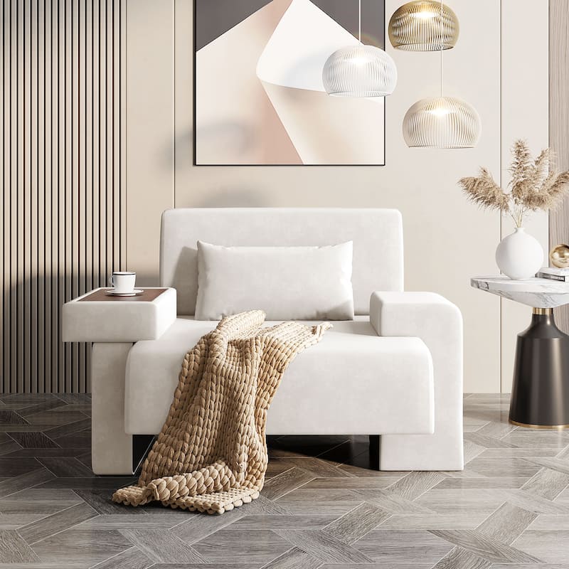 Modern Oversized Armchair, 48''Wide Mid-Century Chair With Pillow Upholstered,Sturdy Wood Frame & Soft Cushion - Beige