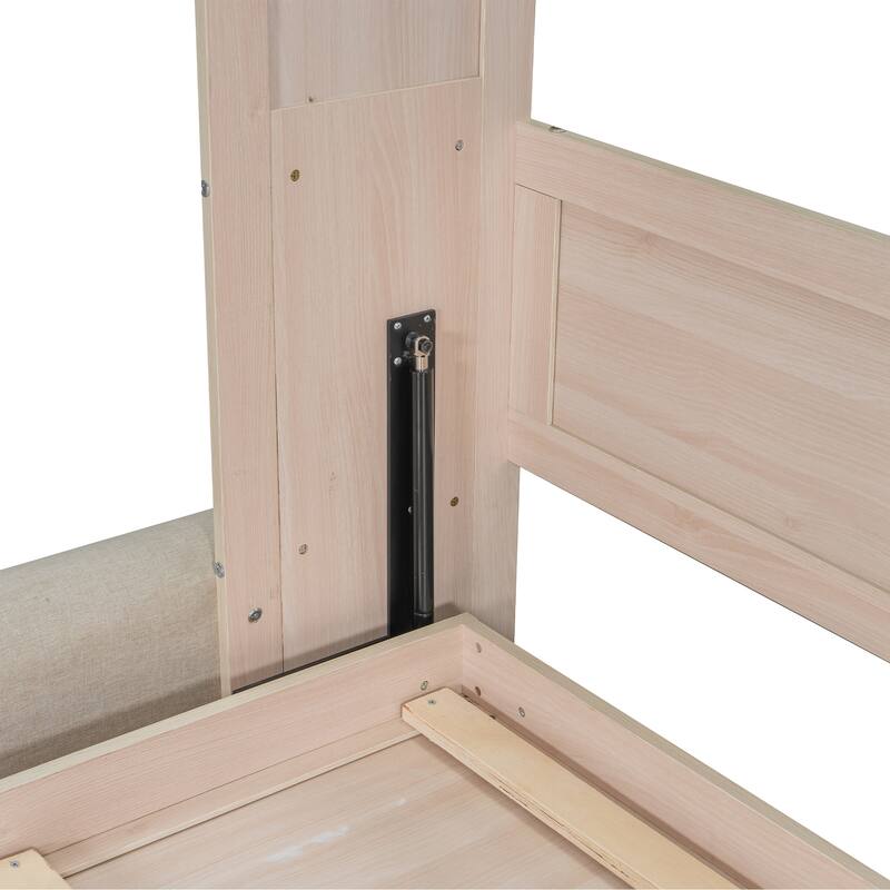 Queen Size Murphy Bed with Upholstered Sofa and Top LED, Beige, Space Saving Foldable Platform Bed Frame