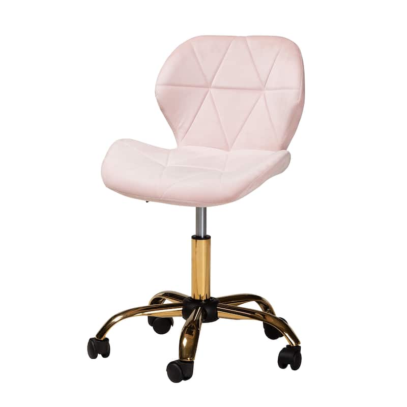 Savara Contemporary Glam and Luxe Velvet Fabric and Gold Metal Swivel Office Chair