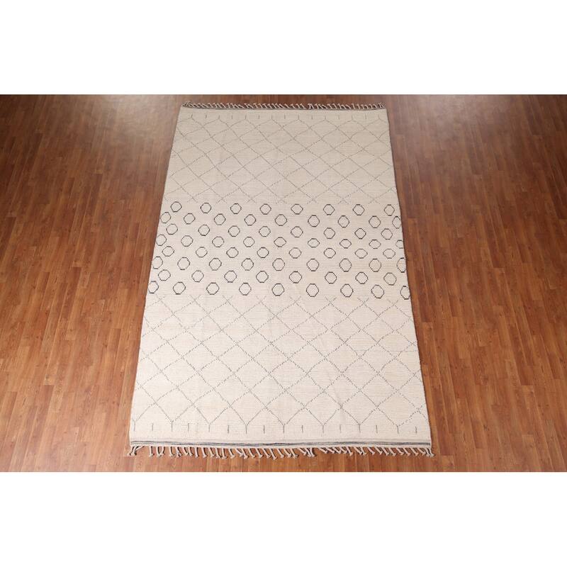 All-Over Trellis Moroccan Modern Area Rug Handmade Wool Carpet - 7'0"x 10'10"