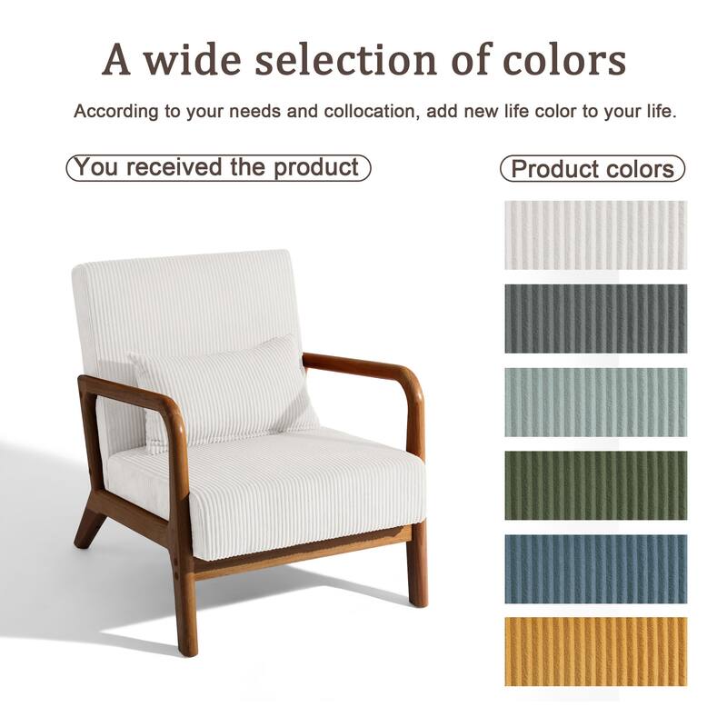 25" W Mid Century Upholstered Wood Accent Chair with Pillow