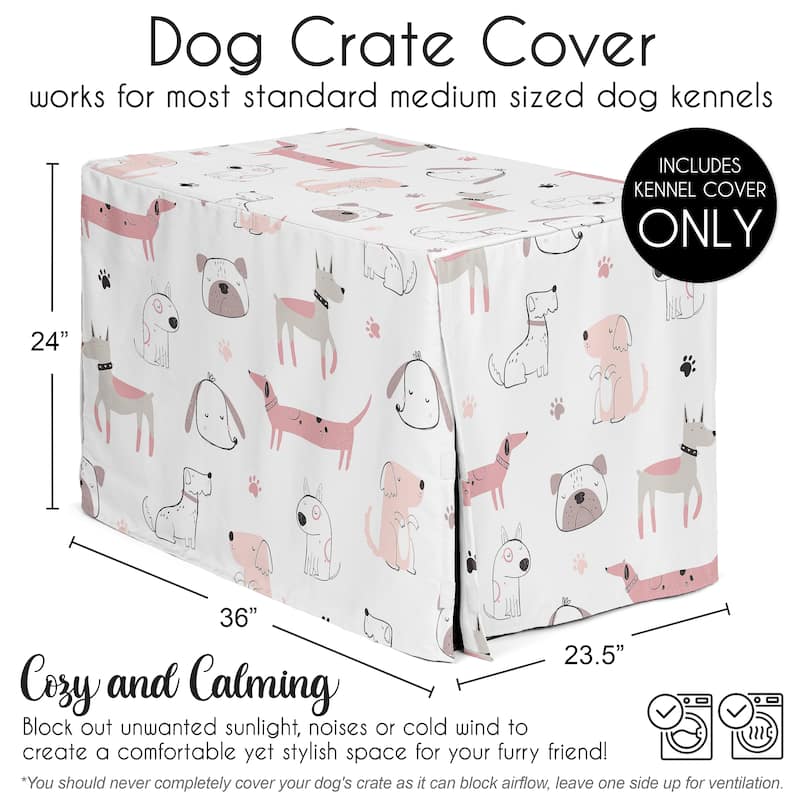 Sweet Jojo Designs Pink Puppy Dogs Girl Dog Crate Kennel Cover 36in. Modern Dog Puppies Boho Wiener Bulldog Whimsical Minimalist