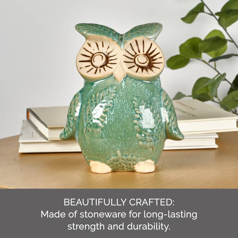 Elements Green and Tawny Owl Figurine, 6X7 Inch